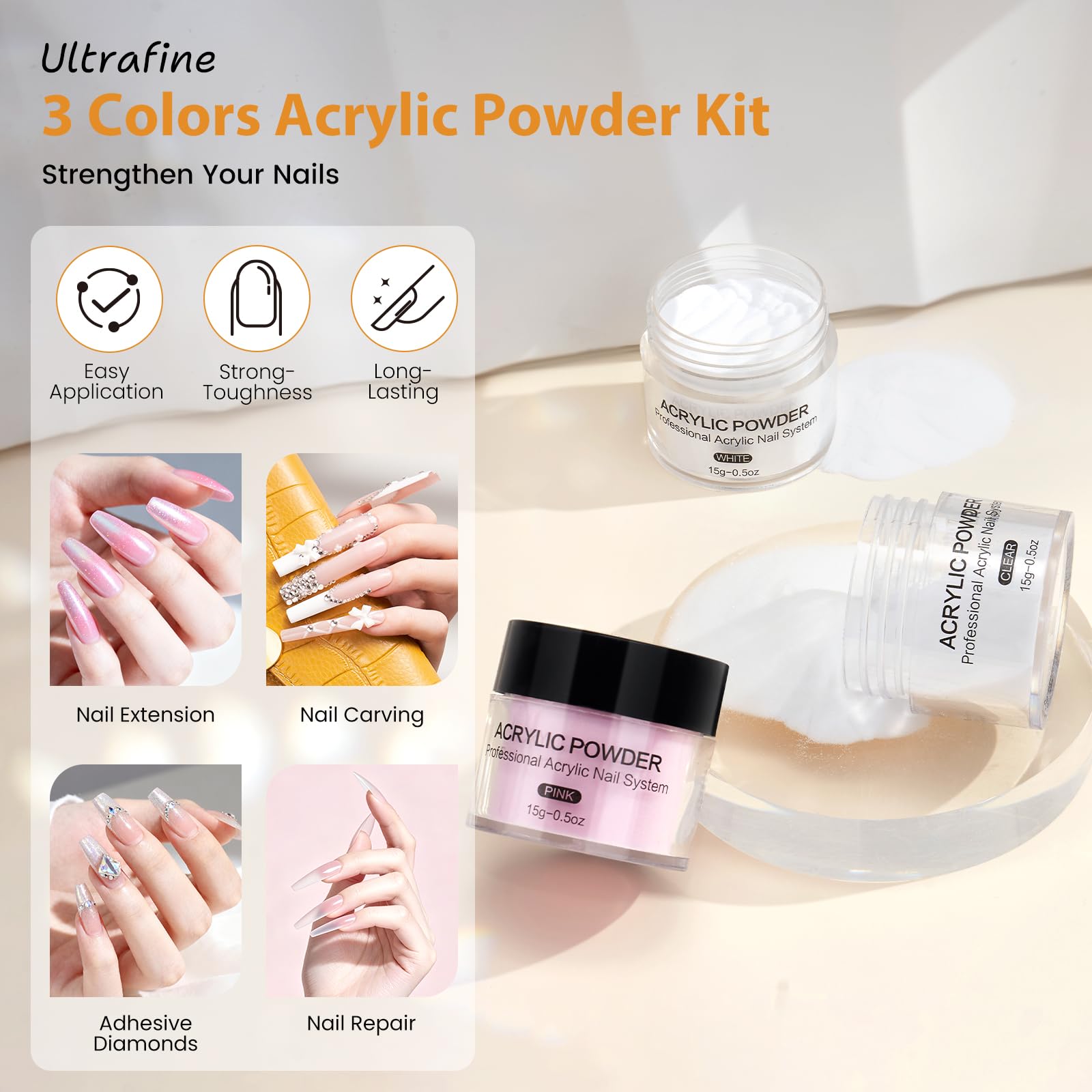 Yokilly Kit Ongle Acrylique Complet En Gel: Kit D'ongles en Acrylique pour Débutants avec Main D'entrainement Manucure UV Lampe Ponceuse Pour Ongles - Manucure Gel Kit avec Sac Rose