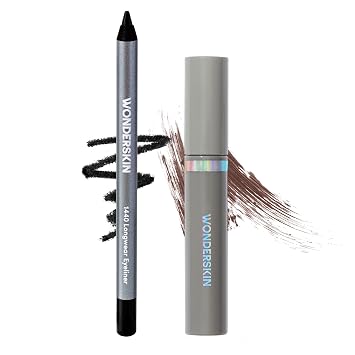 Wonderskin 1440 Eyeliner Liquorice, Waterproof and Smudge Proof with Brow Stain & Go Masque Dark Brunette for Long Lasting Brow Tint