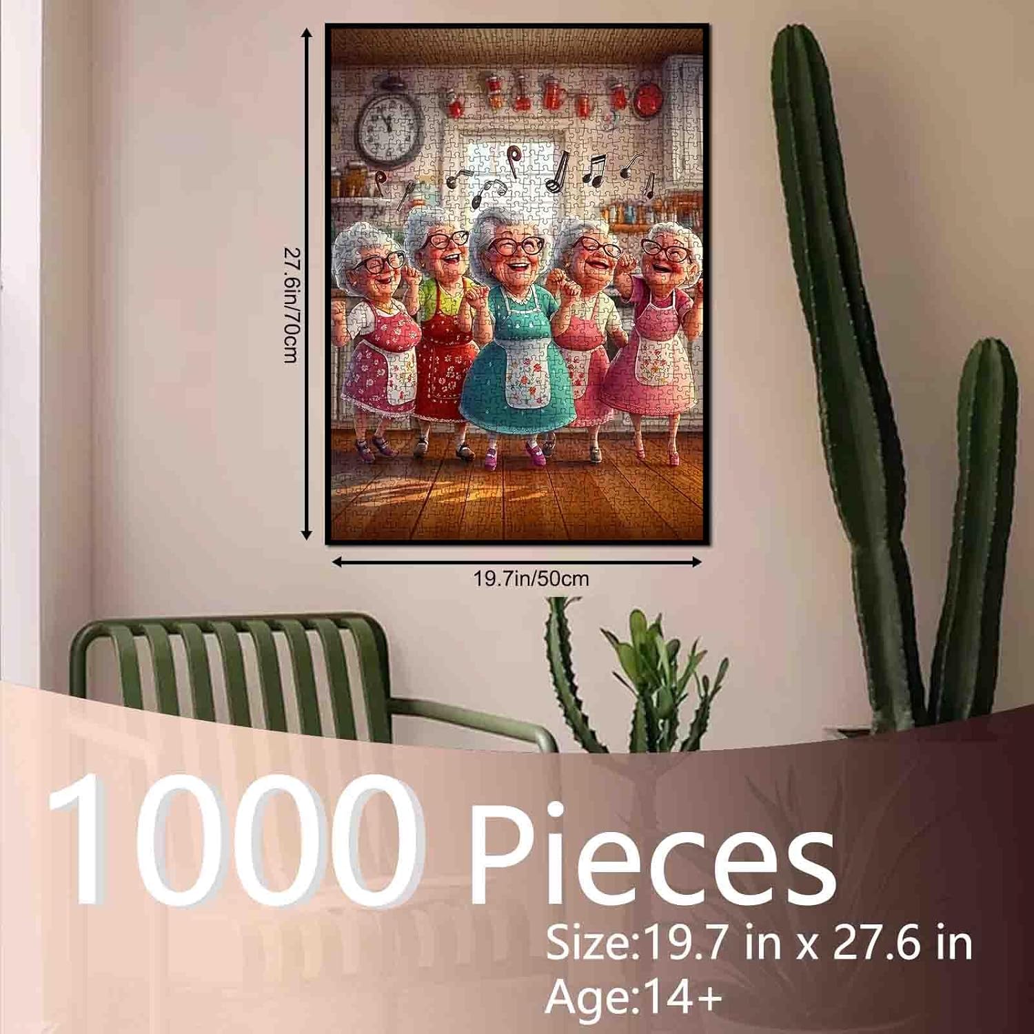 Old Woman Dancing in Kitchen Jigsaw Puzzles for Adult 1000 Piece Funny Good Friends Puzzles Wall Decor Happy Grandma’s Key Puzzles Magic Jigsaw Puzzle Family Challengings,Game Friendship Gift