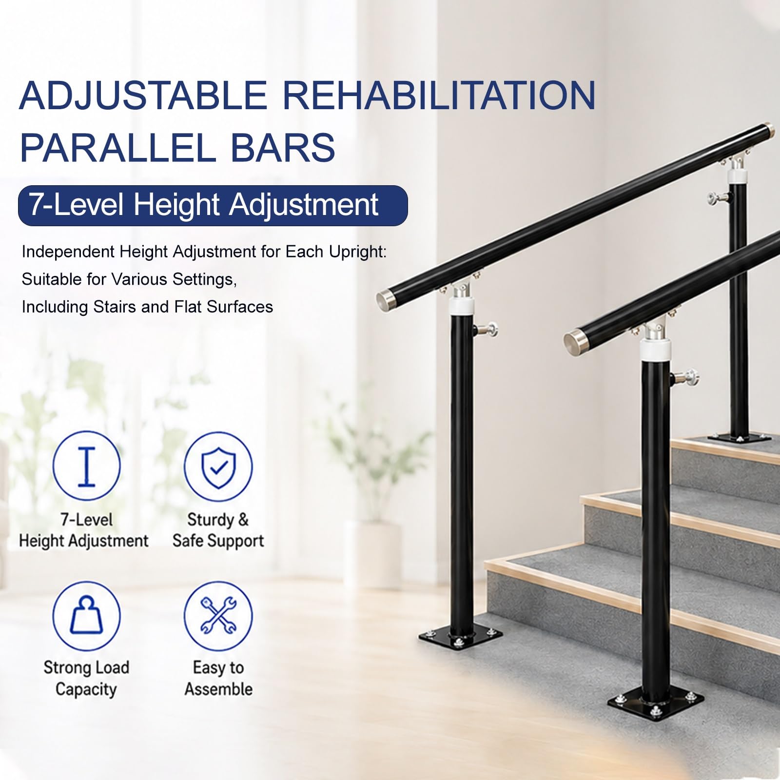 Barras paralelas para fisioterapia, barras de entrenamiento de altura ajustables, equipo de entrenamiento para la rehabilitación de miembros inferiores en bipedestación(130cm/51.2in)
