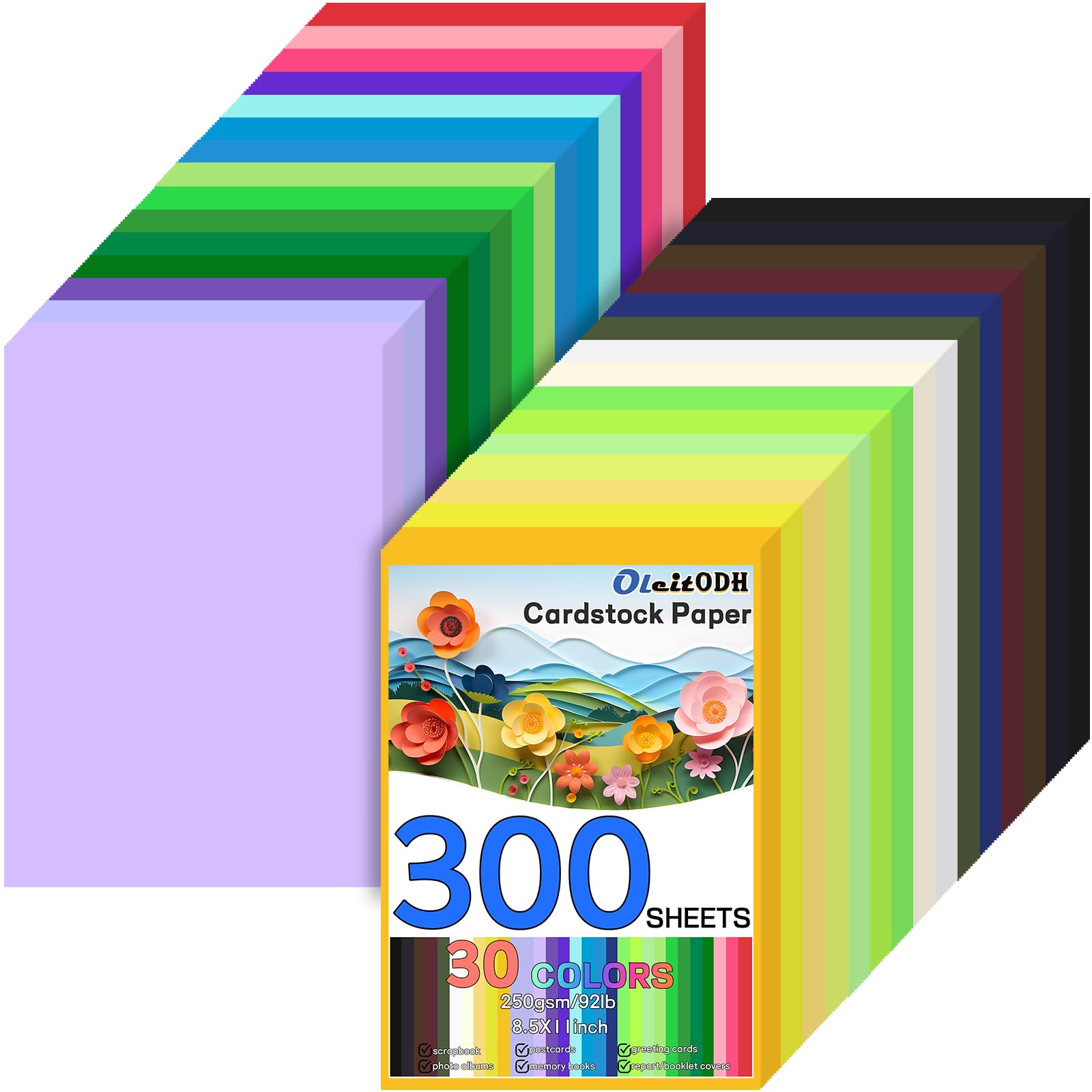 Colored Cardstock Bulk 300 sheets, 8.5” x 11” Card Stock 30 Assorted Colors Construction Paper,250 GSM Card Stock Printer Paper Scrapbooking Supplies
