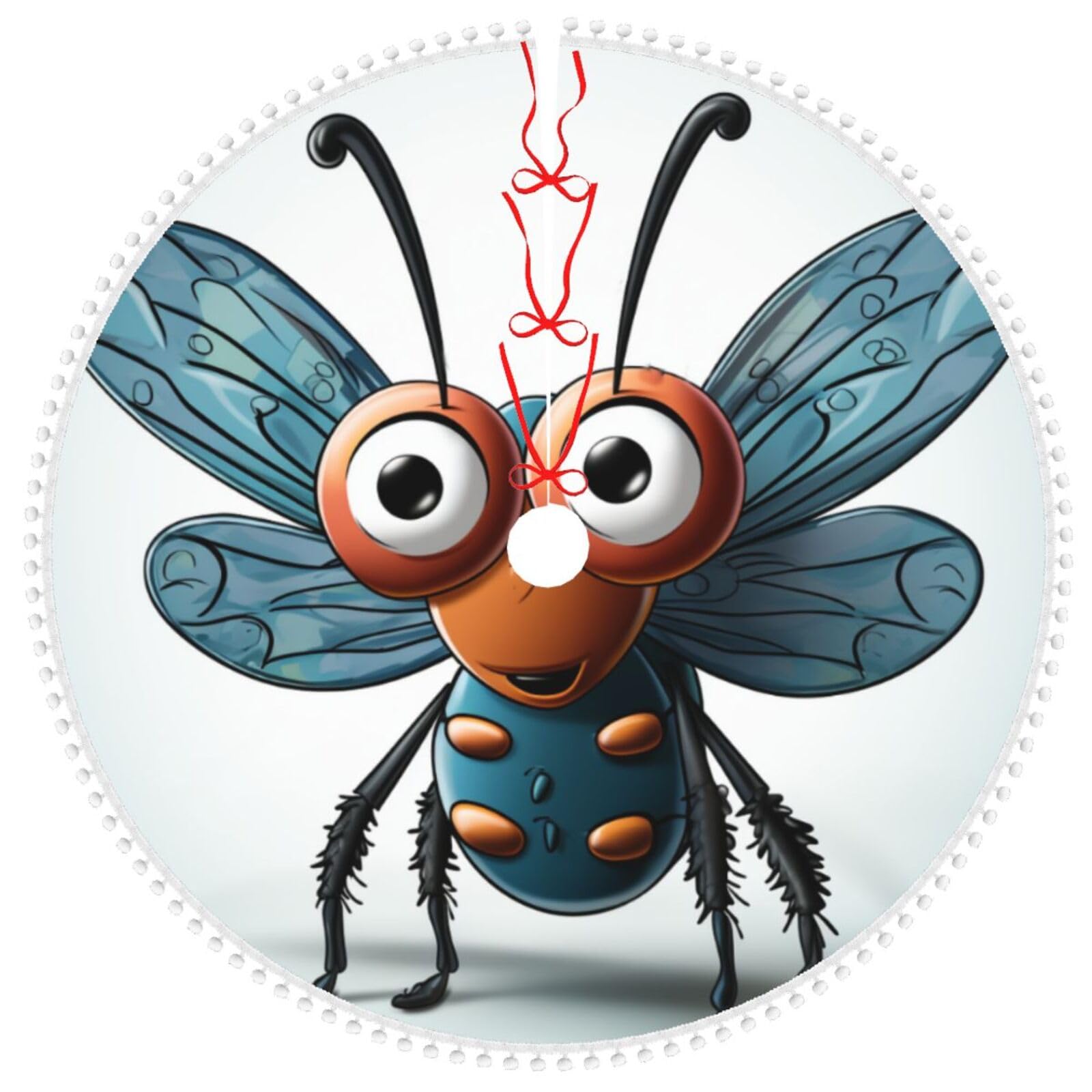 Jupe de sapin de Noël de 122 cm avec bordure à pompons en peluche rustique