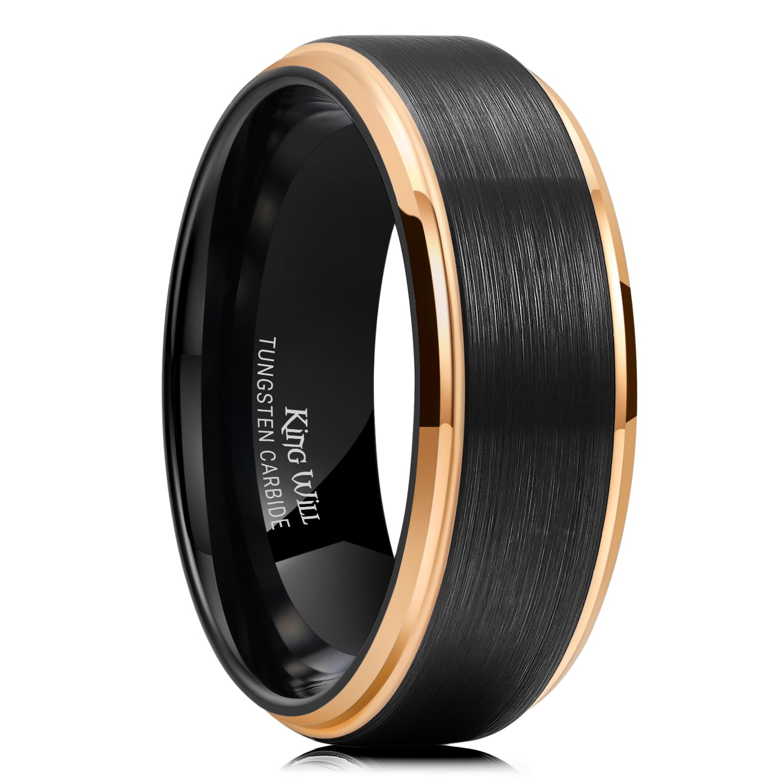 Mens Brushed Wedding Band, Two Tone Matte Step Edges/Pipe Cut, Tungsten Carbide Anniversary Promise Rings Comfort Fit