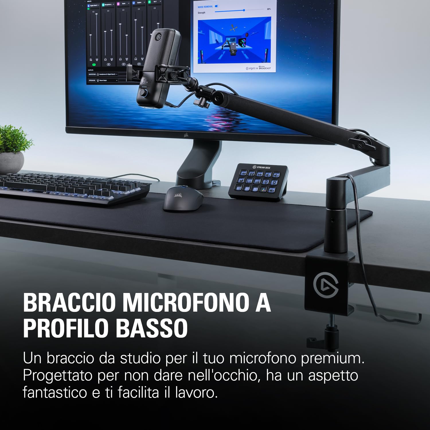 Elgato Wave Mic Arm (Low Profile) - Braccio snodabile a profilo basso, canaline per cavi a scomparsa, interamente in metallo, versatile morsetto da scrivania, studio, trasmissioni, streaming