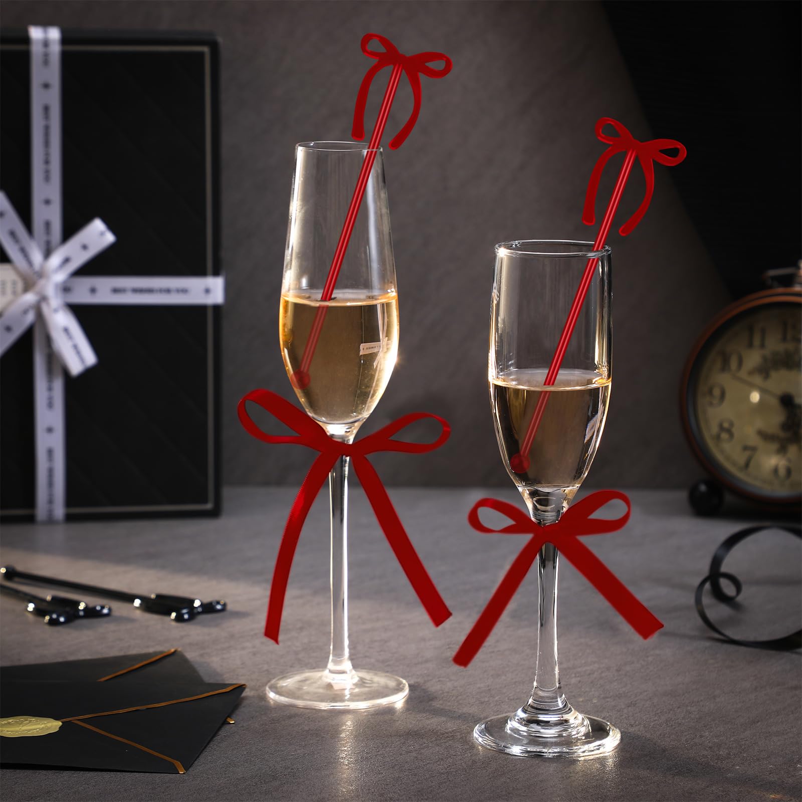 SiliFine Rührstäbchen mit Schleife, 15,2 cm, 30 Stück, wiederverwendbar, Kunststoff, Rührstäbchen für Hochzeit, Geburtstag, Braut, Cocktail-Dekorationen, Zubehör (rot)
