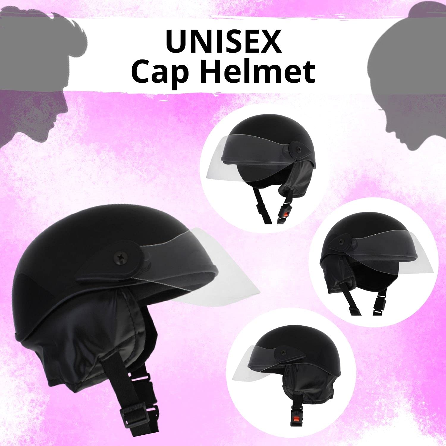 Western Era Half Helmet with Clear Visor for Men & Women ||Safety & Comfort|| Stylish Enhanced Design || (Medium, Black Glossy) 1