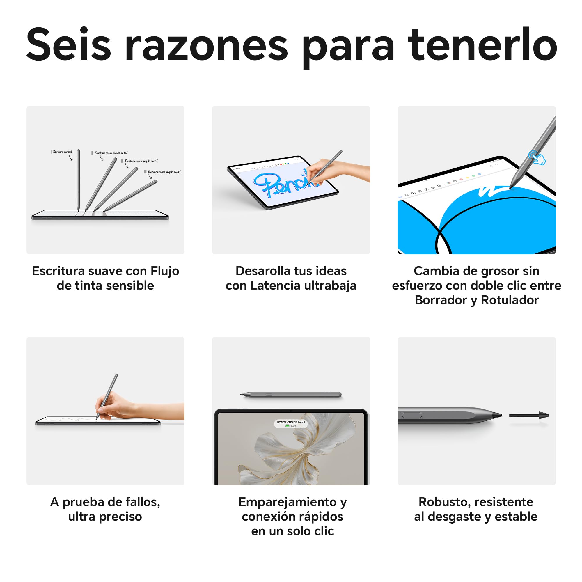 HONOR Choice lápiz para HONOR Pad 10/9/X9a, Rechazo de Palma, lápiz Tablet con Alta Precisión y Sensibilidad de Inclinación, Carga Rápida USB-C, lápiz táctil con 1 Puntas