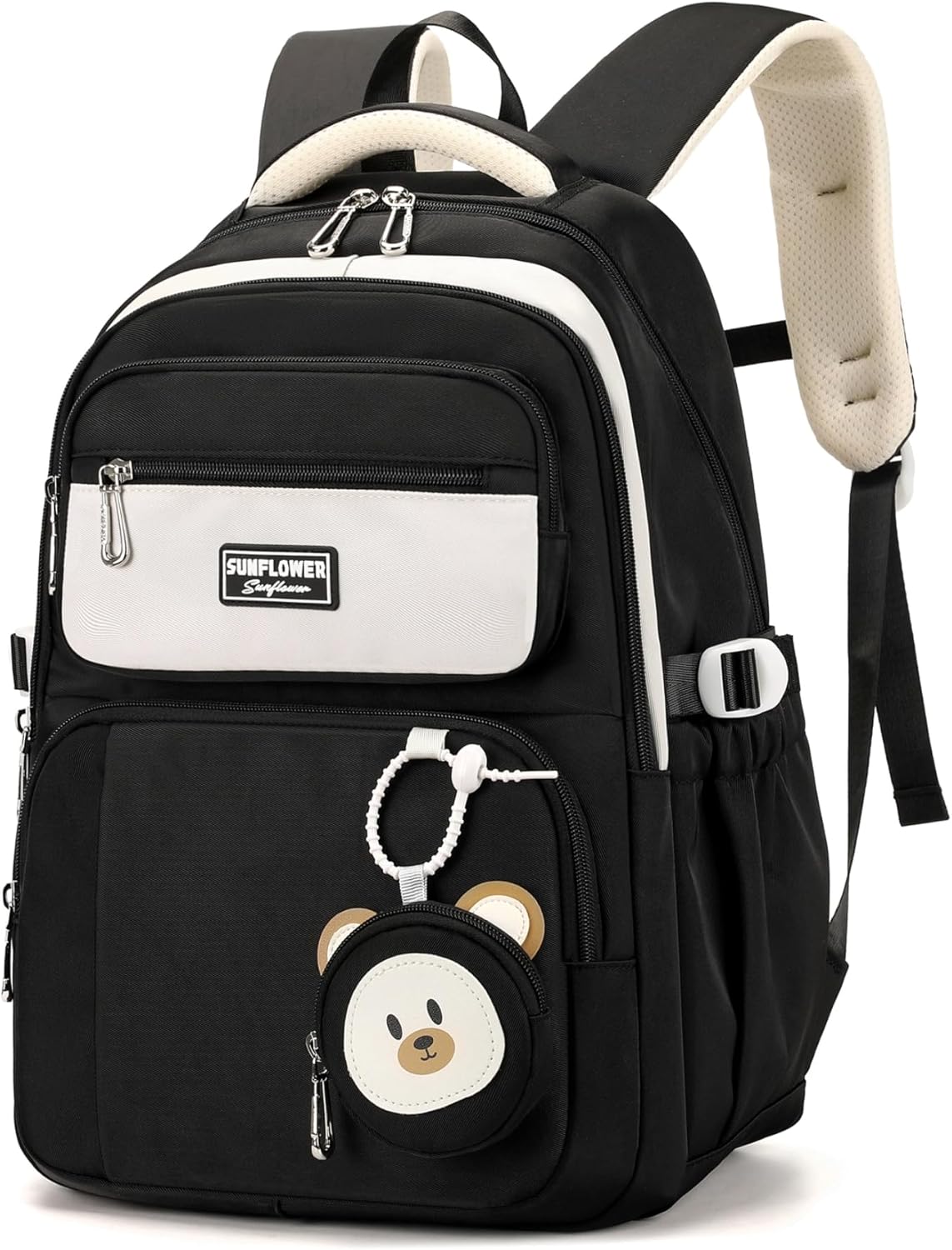 Leaper Preppy Backpack for Teens : 18.5 inch Bookbag Multi-pocket for School Daily -Water Resistant Anti Theft Middle Highschool Student - Aged 10-16 - Gifts for Girls and Kids（Black）