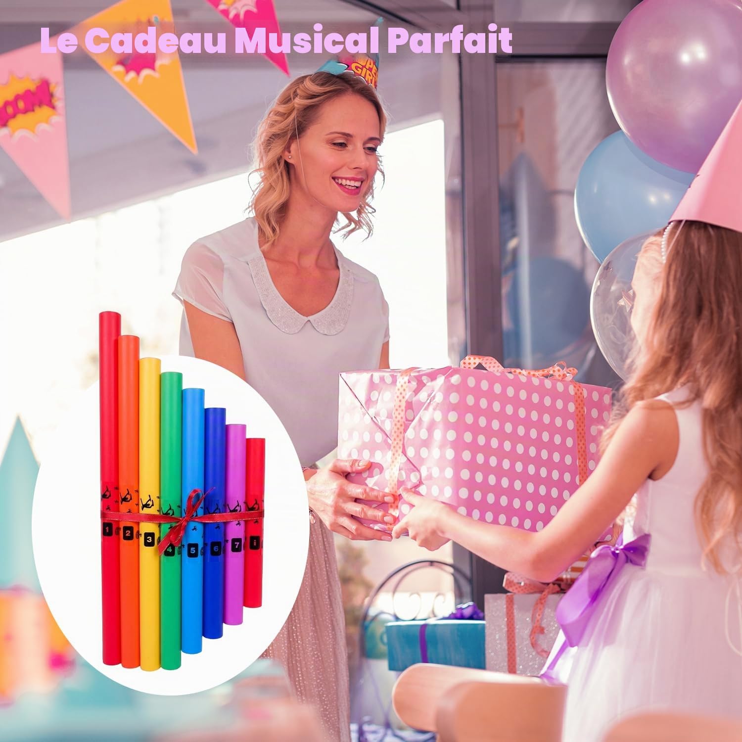 Ensemble de 8 Tubes de Percussion Musicale avec Capuchons de Percussion, Instruments de Musique, Kit de Tubes Sonores Musicaux pour Parc, École, Famille Performances Collectives (Sans Corde)