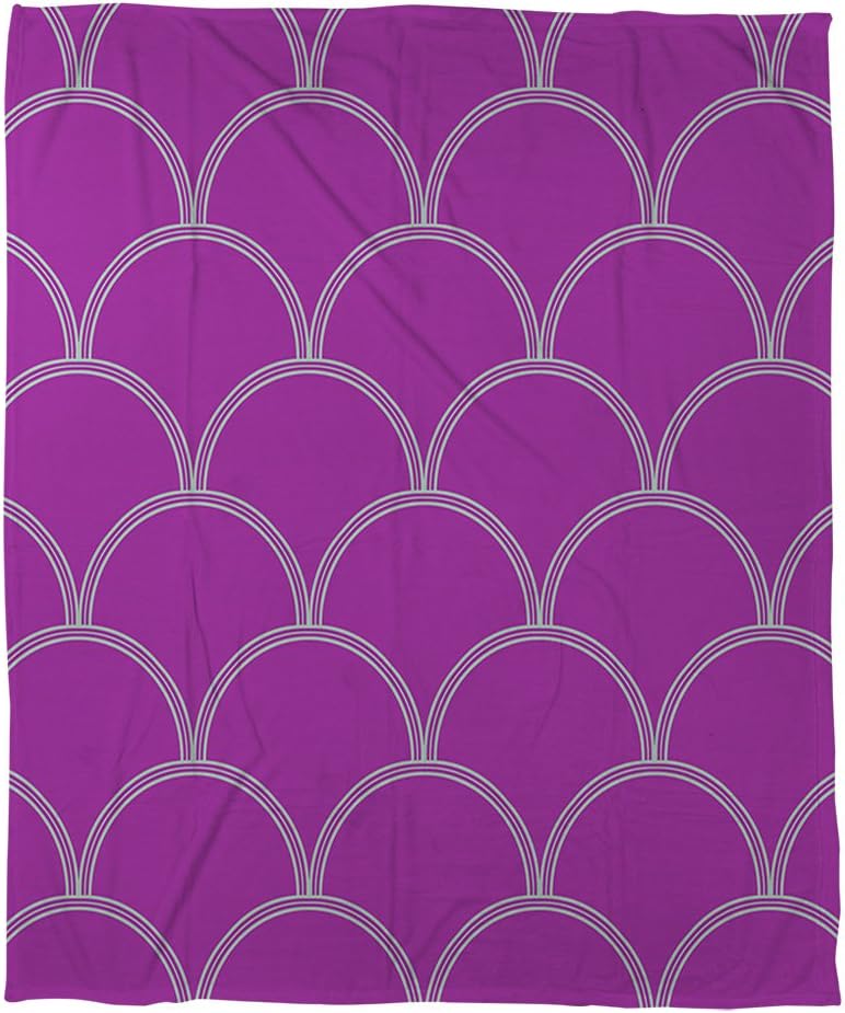 Manual Woodworkers & Weavers Coral Fleece Throw, 60 by 80-Inch, Purple and Seafoam Art Deco Circles