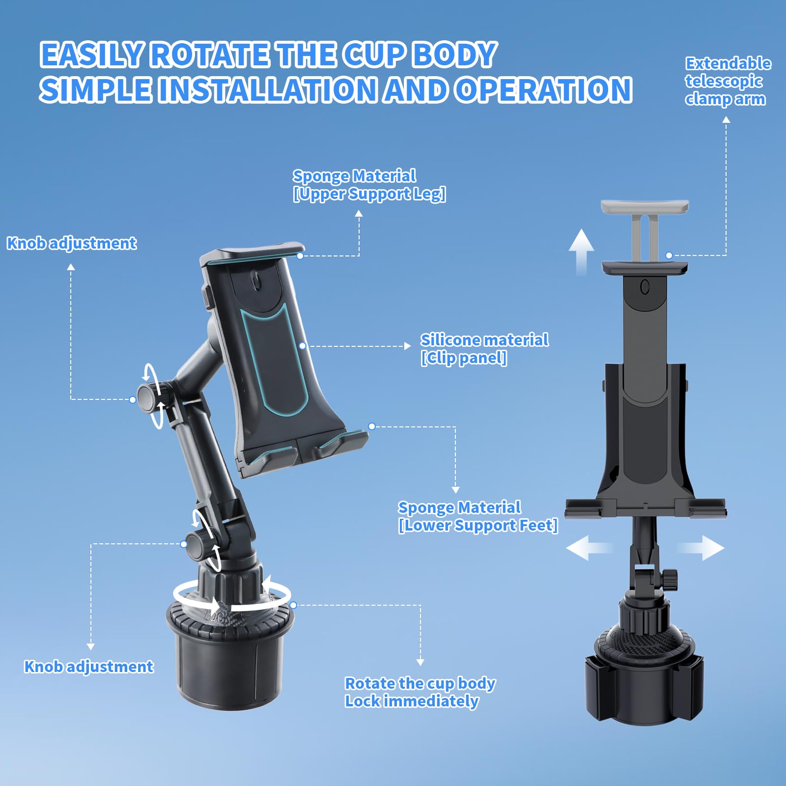 Supporto Tablet Auto Portabicchieri Tablet Telefono Tazza Camion Base Espandibile Braccio Regolabile 4-13" iPad Pro Air Mini Kindle Fire Switch iPhone