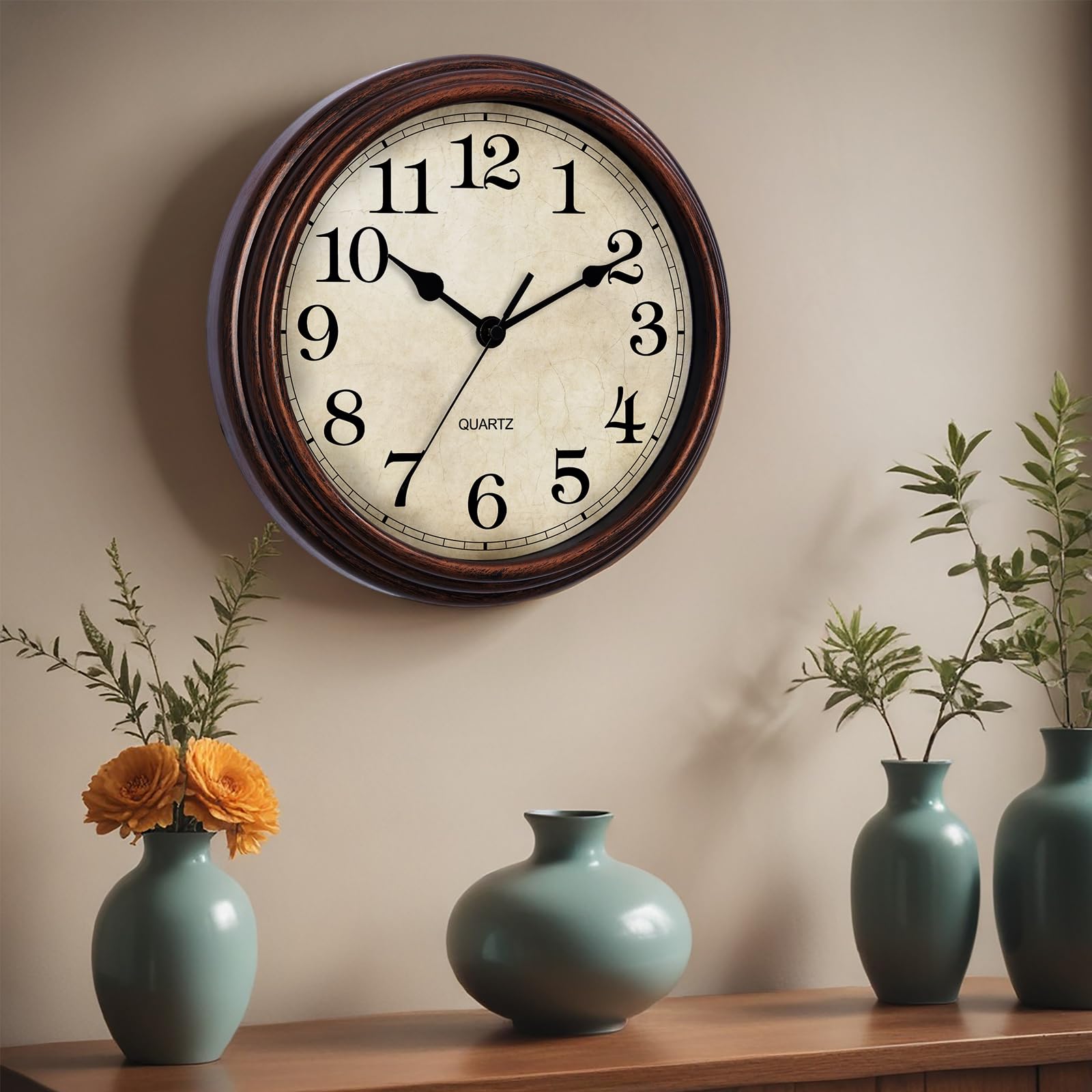 HYLANDA Wall Clock, 9 Inch Silent Non Ticking Classic Battery Operated Clocks, Decorative for Living Room, Bedrooms, Bathroom, Kitchen Office (Bronze)