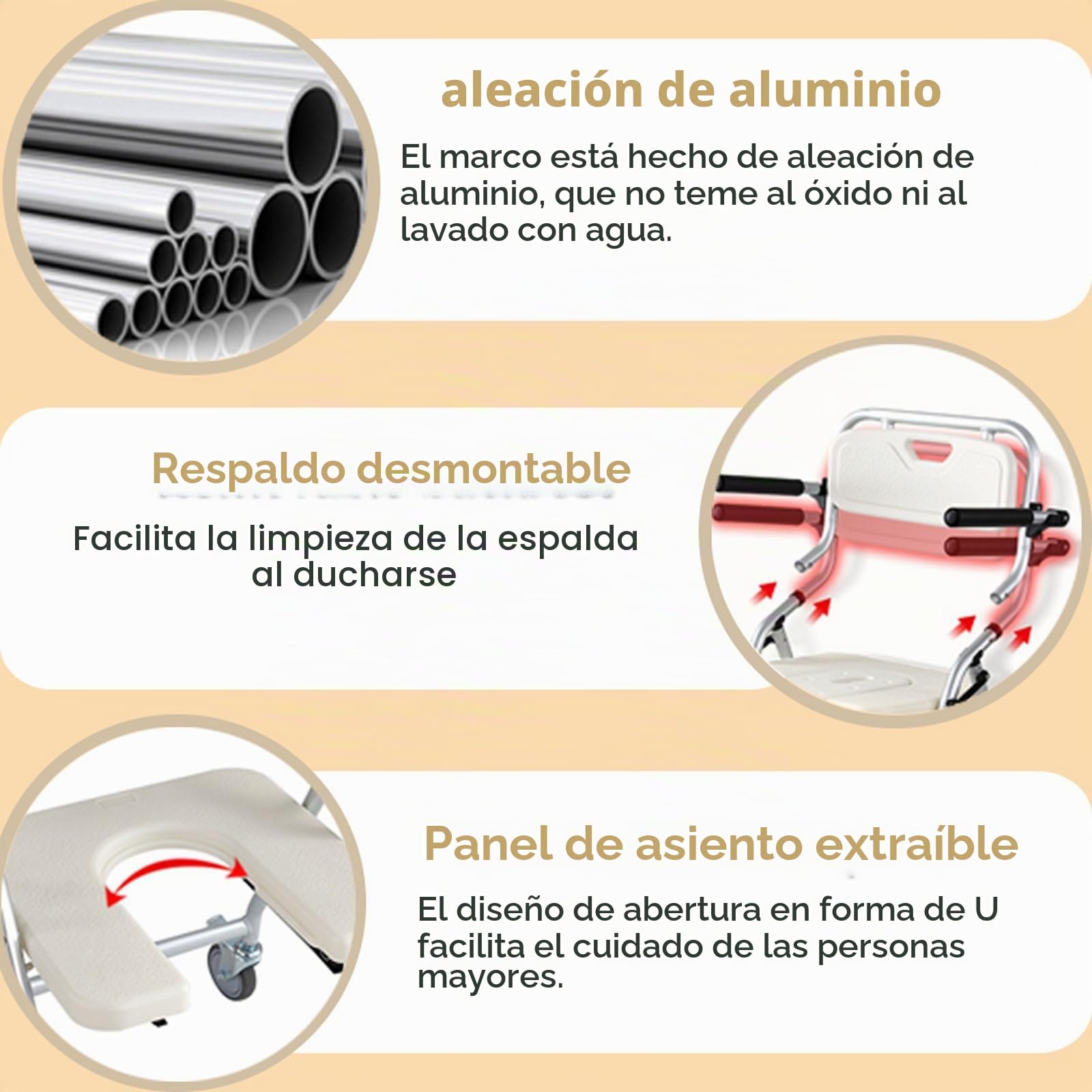 Silla de Ducha para Personas Mayores, Silla de Ducha con Ruedas Plegable
