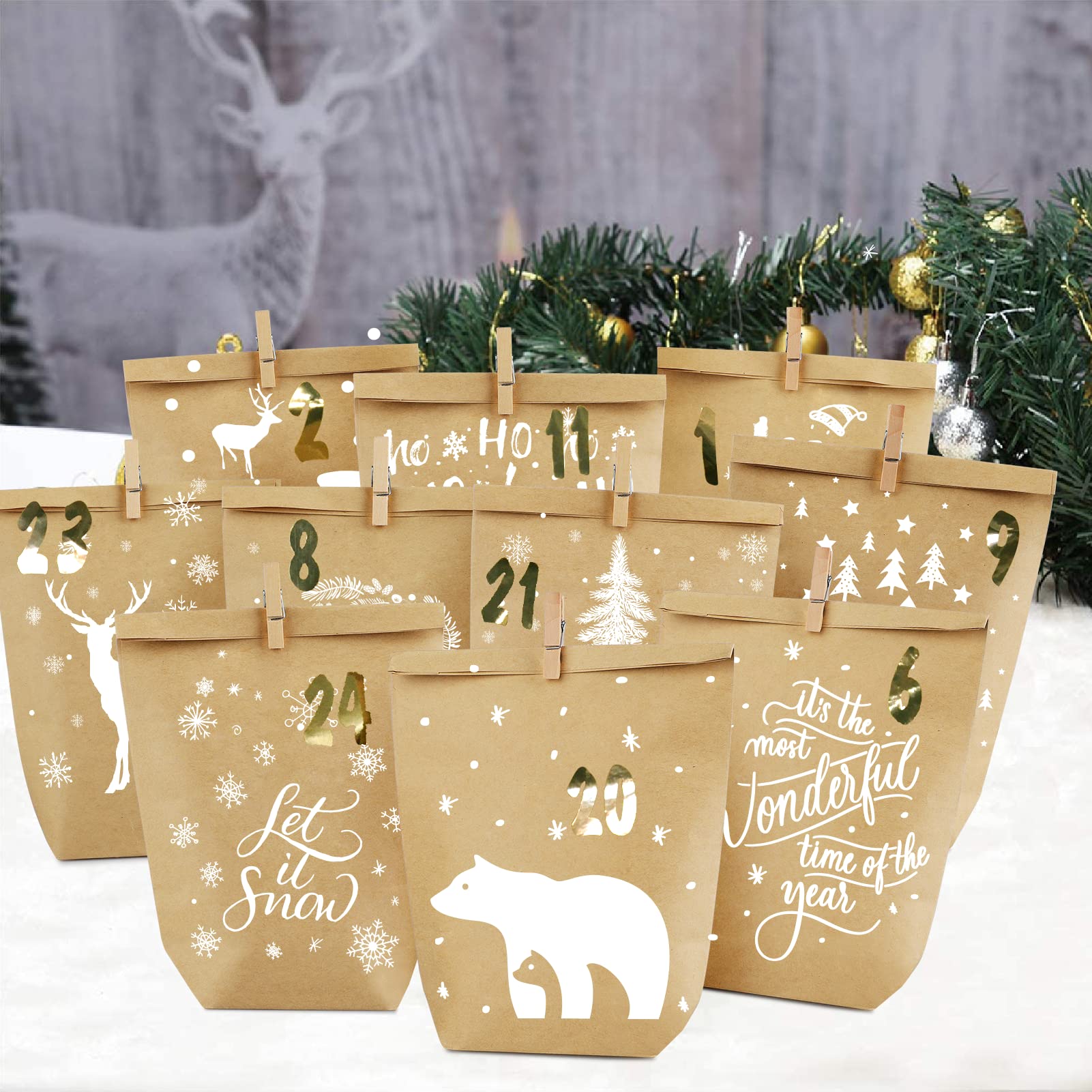 Calendrier De L'Avent DIY AMARI - 24 Sacs En Papier Avec Autocollants - À Remplir Soi-même - Fabriqué En Allemagne