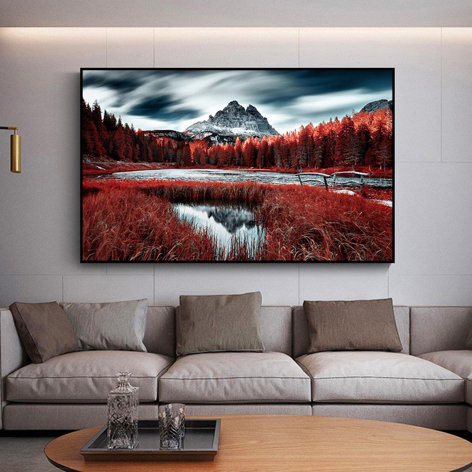 Art mural pour salon peinture paysage abstrait rouge décoration murale 50x70