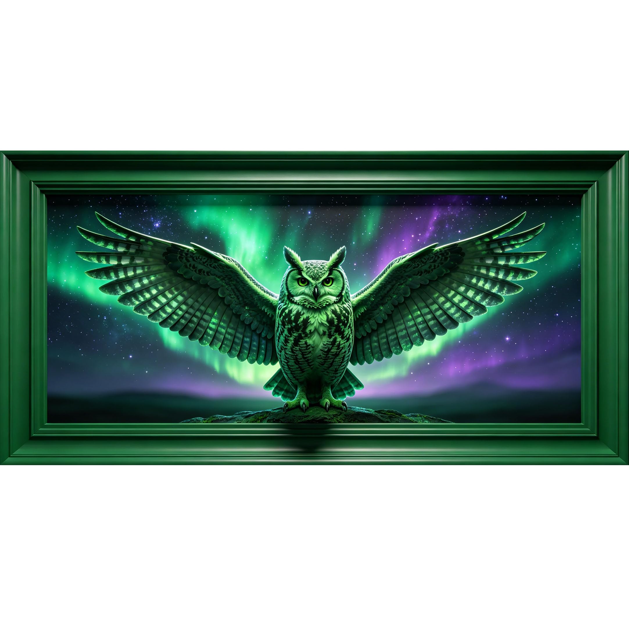 Agglomerix 3D Framed Wall Art Owl Northern Lights Aurora Night Sky Forest Abstract Large Size Self-Adhesive Removable Wall Decor Prints Artwork for Living Room Bedroom Office