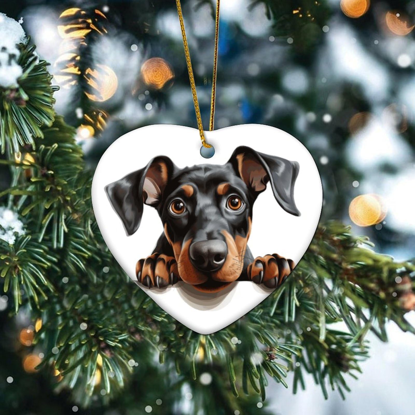 Peeking Doberman Pinscher Christmas Ornaments Colorful Dog Animal Art Porcelain Pendant Christmas Tree Decorations Personalized Ceramic Porcelain Souvenir for Family Birthday New Year Home