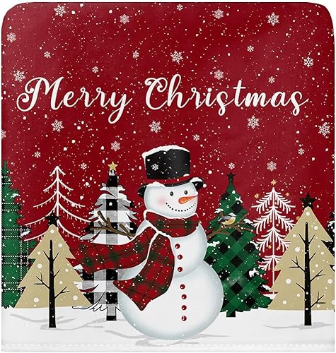 Miniatura 2 de Fundas para sillas de Navidad de muñeco de nieve rojo, 4 piezas, fundas para respaldo de sillas de comedor, fundas protectoras de silla de árbol de