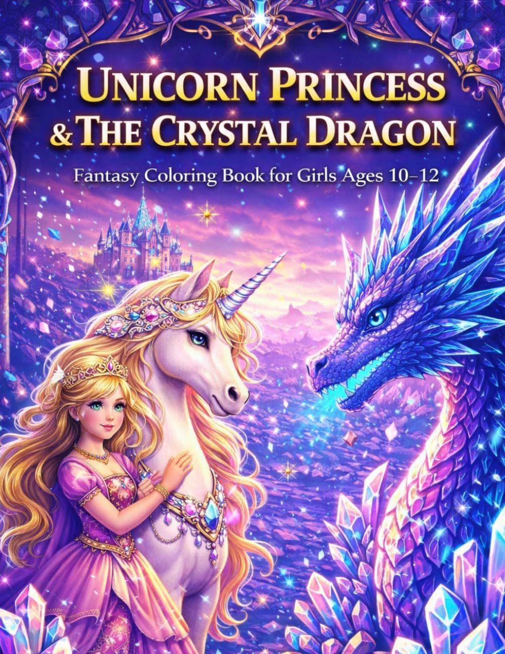 Unicorn Princess and the Crystal Dragon: Magical Fantasy Coloring Book for Girls Ages 10–12: Magical Unicorn Princess, Crystal Dragons and Enchanted ... Coloring Pages for Creative Girls Ages 10–12