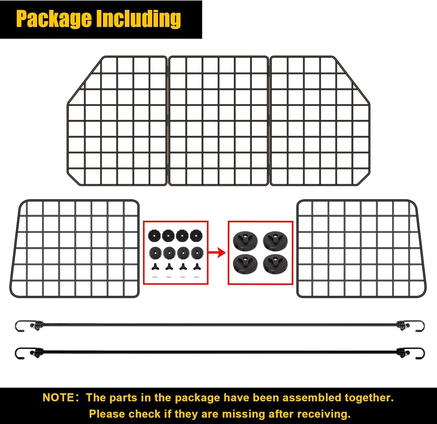 Gtongoko Barriere per auto per cani, per SUV, veicoli, auto, camion, in rete metallica resistente, regolabile, per animali domestici, SUV, universali, accessori per auto da viaggio, 2 corde elastiche