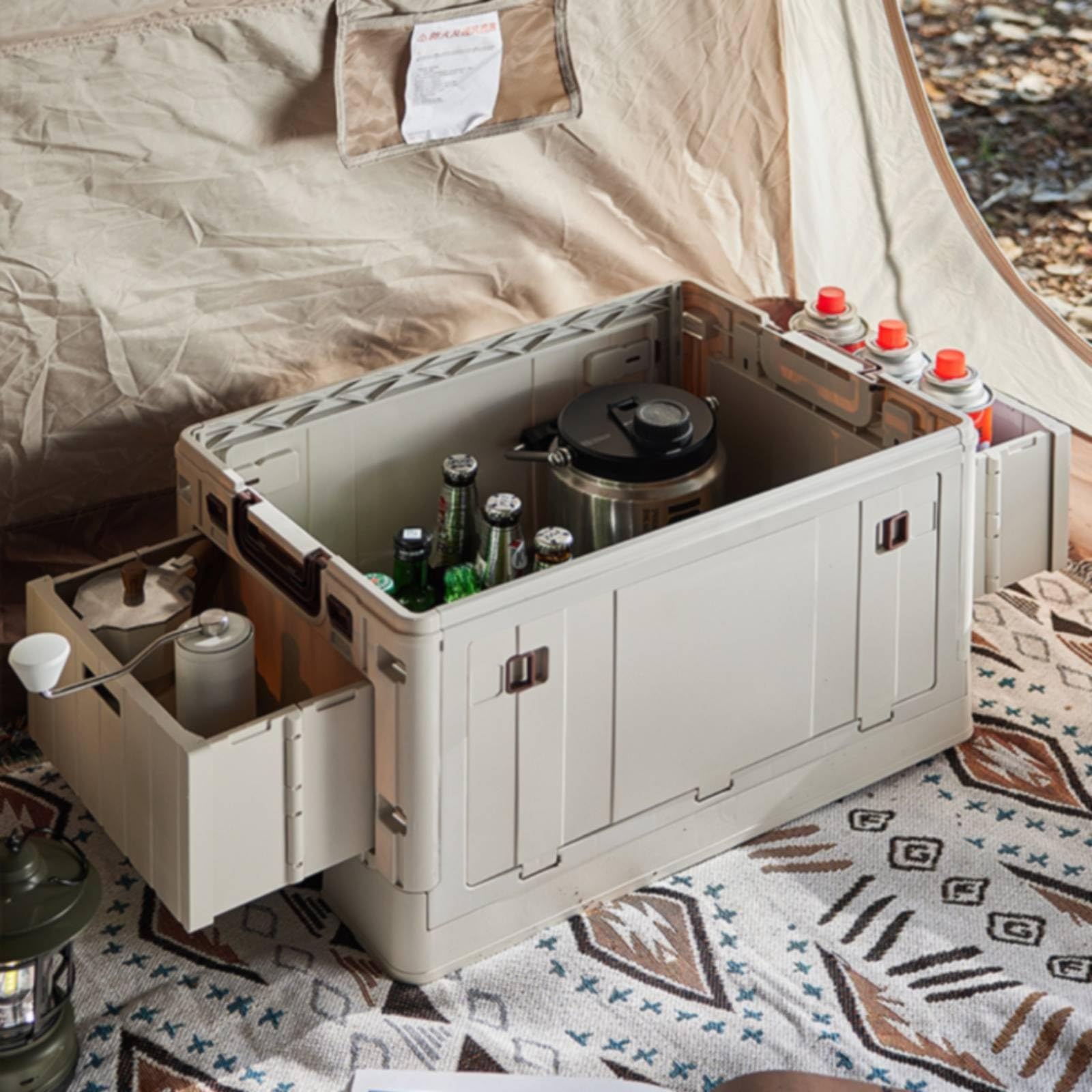 Faltbox mit Tischplatte faltbar Faltbox mit Tischobfläche platzsparend Campingtisch Stauraum für Camping, Picknick