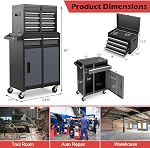 Goplus Poitrine à outils, 5 Armoire à outils à tiroirs avec boîte à outils amovible, roues à verrou universelles, barre de verrouillage, liner de protection & Sac à outils, panier de rangement en métal, boîte à outils pour garage