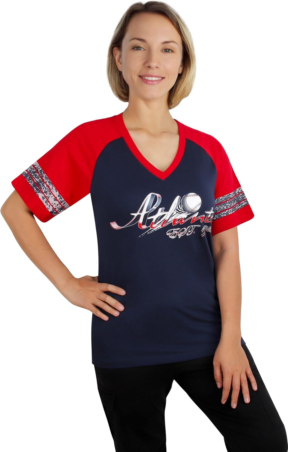 Womens Baseball Cage Fans Athletic City Raglan T-Shirts - Royal Blue & White
