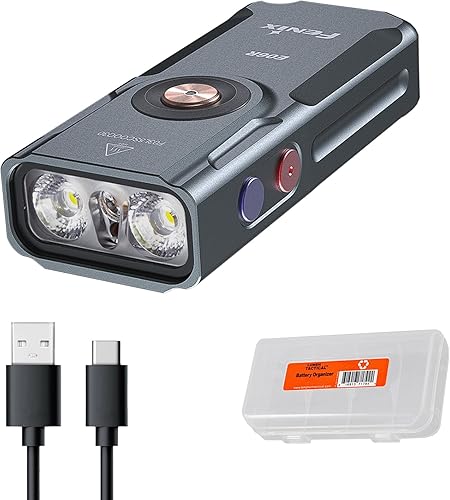 Fenix E06R - Linterna de llavero EDC 3 en 1 de 700 lúmenes, USB-C recargable, incluye luz UV y organizador Lumentac (gris)