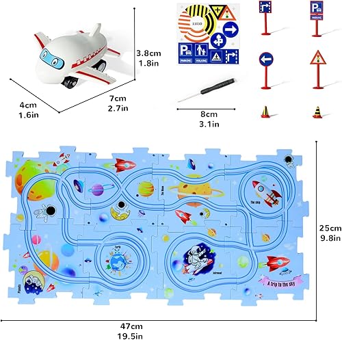 Miniatura 7 de Juego de rompecabezas de coche de pista, rompecabezas de piso de plástico para niños de 3 a 5 años con vehículos, rompecabezas de carril, pistas de