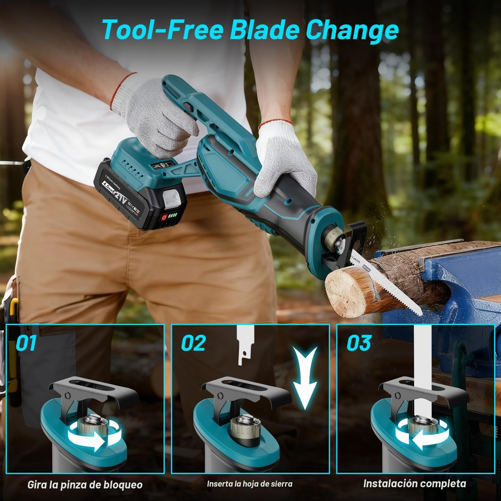 Yofuly Sierra Sable Bateria Compatible con Baterías Makita de 18V, 2 Baterías de 4,0 Ah, 2025 Actualización Sierra Electrica 3500spm, 28MM Longitud de Carrera, Sierra Alternativa con 8 Hojas