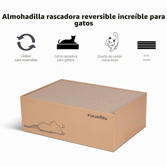 Foto 2 de 8 de FUKUMARU Gato rascador de cartón 5 Piezas con Caja, Reversible, Cat Scratch Pad, Kitty Ondulado rascador Cama