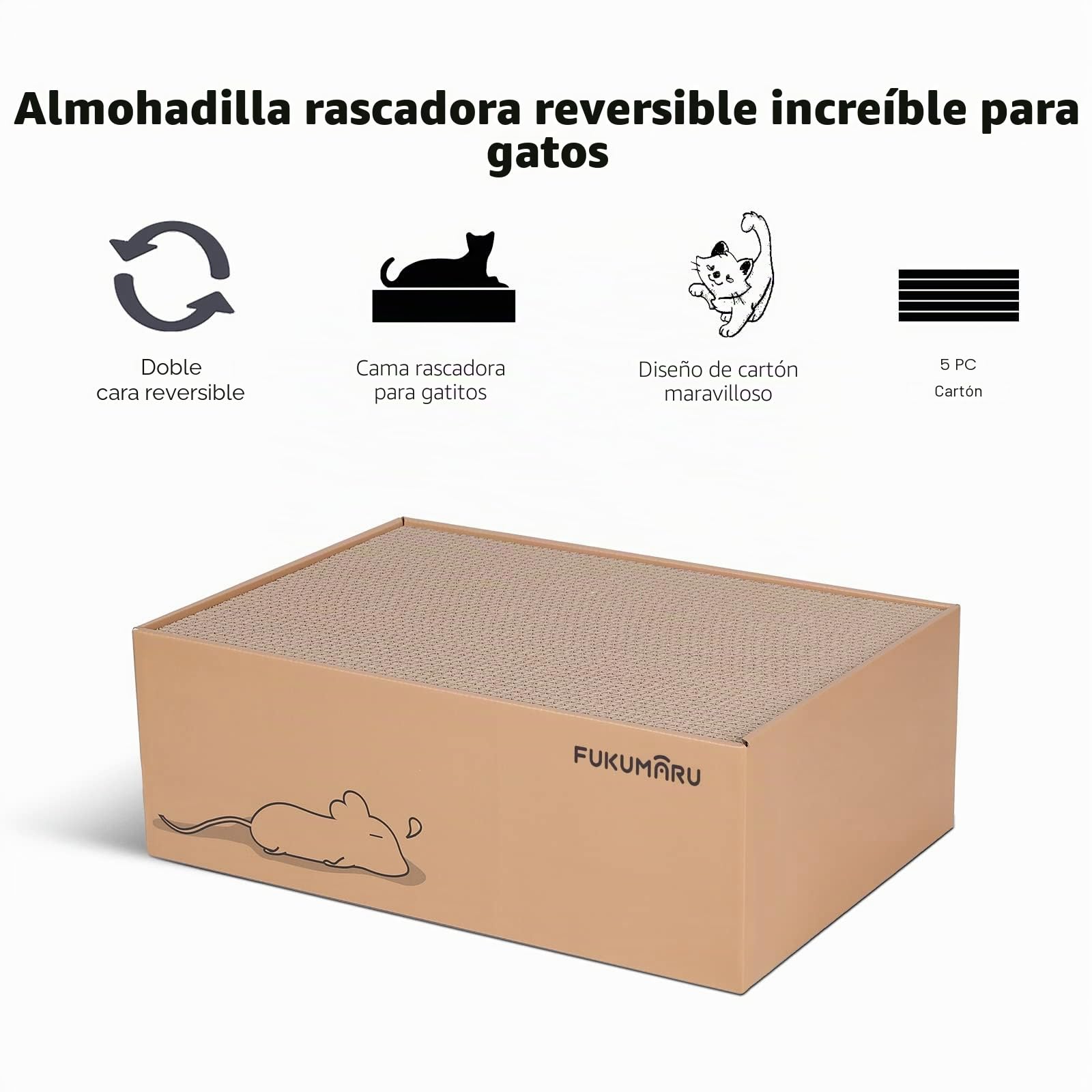 FUKUMARU Gato rascador de cartón 5 Piezas con Caja, Reversible, Cat Scratch Pad, Kitty Ondulado rascador Cama