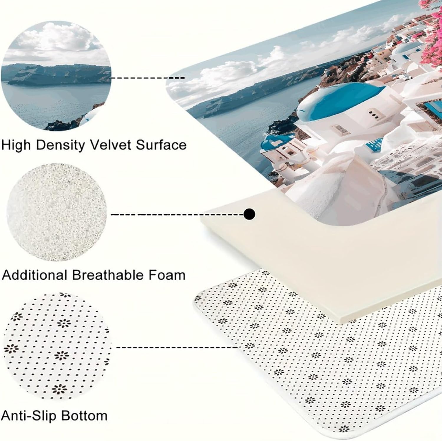 Island Sea View Kitchen Mat Kitchen Rug Set | Kitchen Rugs Flannel Velvety Washable breathable Water Absorbent Soft ，kitchen utensils for Kitchen, Floor,Laundry