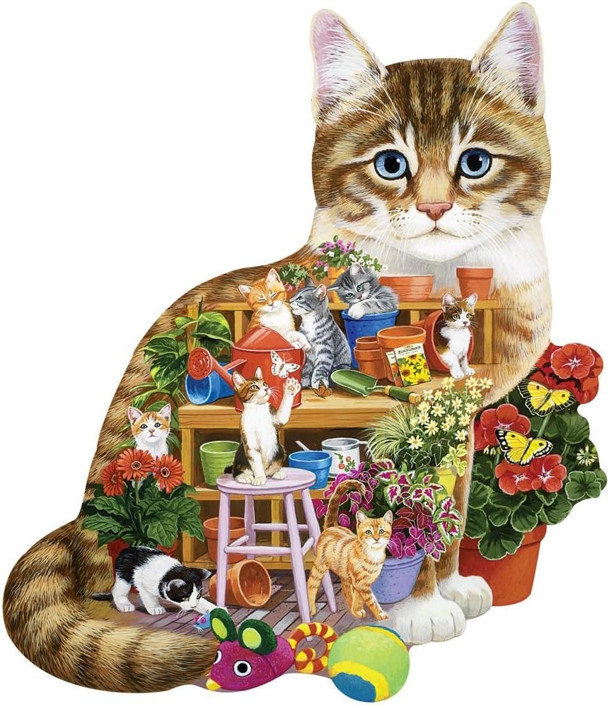 Bits and Pieces - 750 Piece Shaped Adult Jigsaw Puzzle - Kittens In The Shed - 750 pc Cat Shaped Jigsaw by Artist Jack Williams