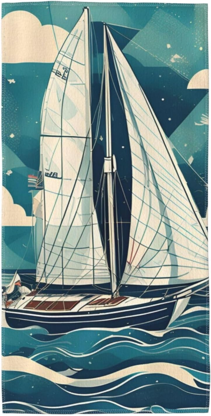 Ocean Sailboat Print Hand Towels for Kitchen, Decorative Bathroom Towels Decor Farmhouse Cute for Men Women Gifts