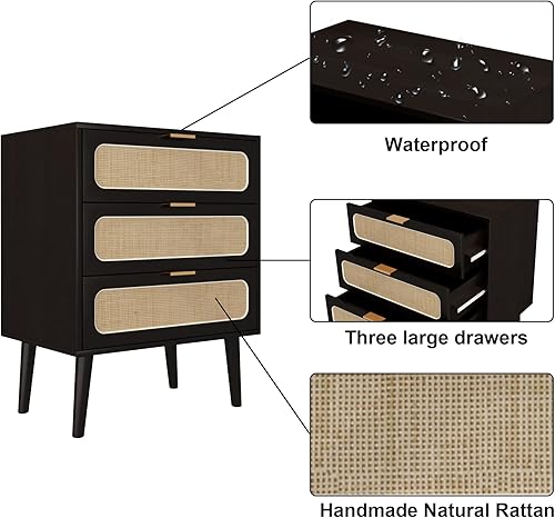 Miniatura 3 de QHITTY Cómoda con cajones, cómoda de ratán con 3 cajones, armario de almacenamiento decorativo moderno para sala de estar, dormitorio, entrada