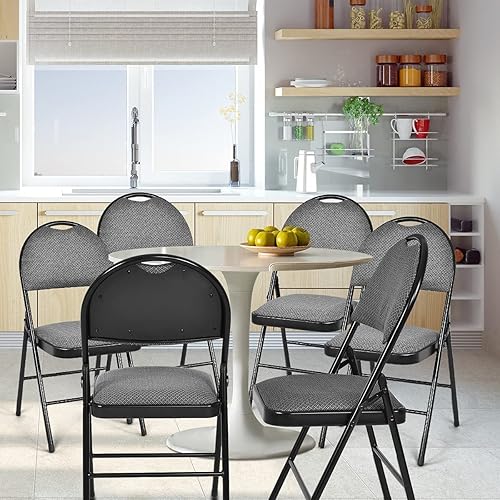 Miniatura 8 de S AFSTAR Paquete de 6 sillas plegables acolchadas con asiento acolchado tapizado y respaldo para silla de fiesta de boda, oficina en casa, Gris,Beige