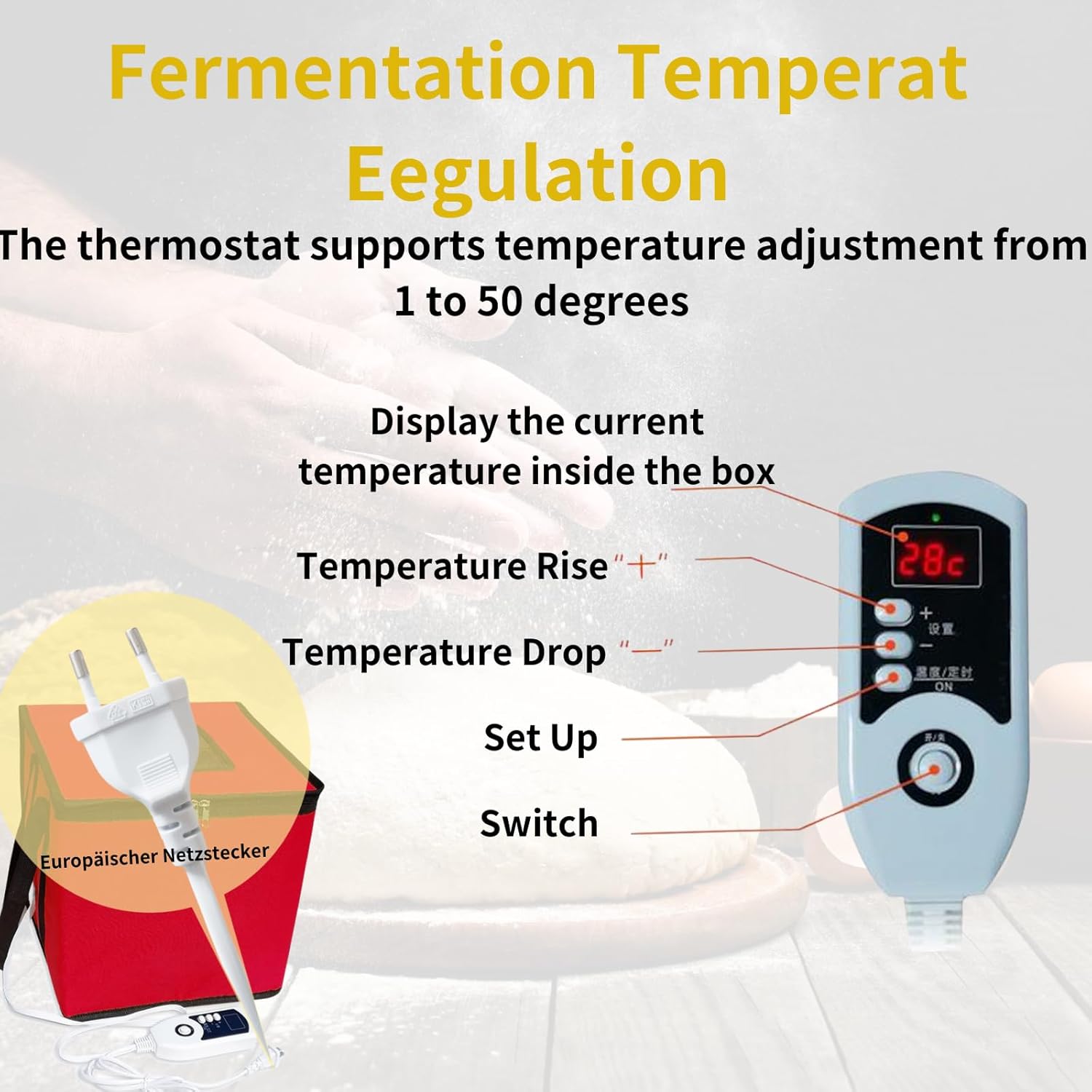 Cloud Fire Caja de Fermentación Eléctrica Plegable Azul 43L, 150W con Control de Temperatura, Fermentadora para Pan y Masa Madre, Armario Desmontable para Pizza, Yogur y Repostería (35×35×35 cm)