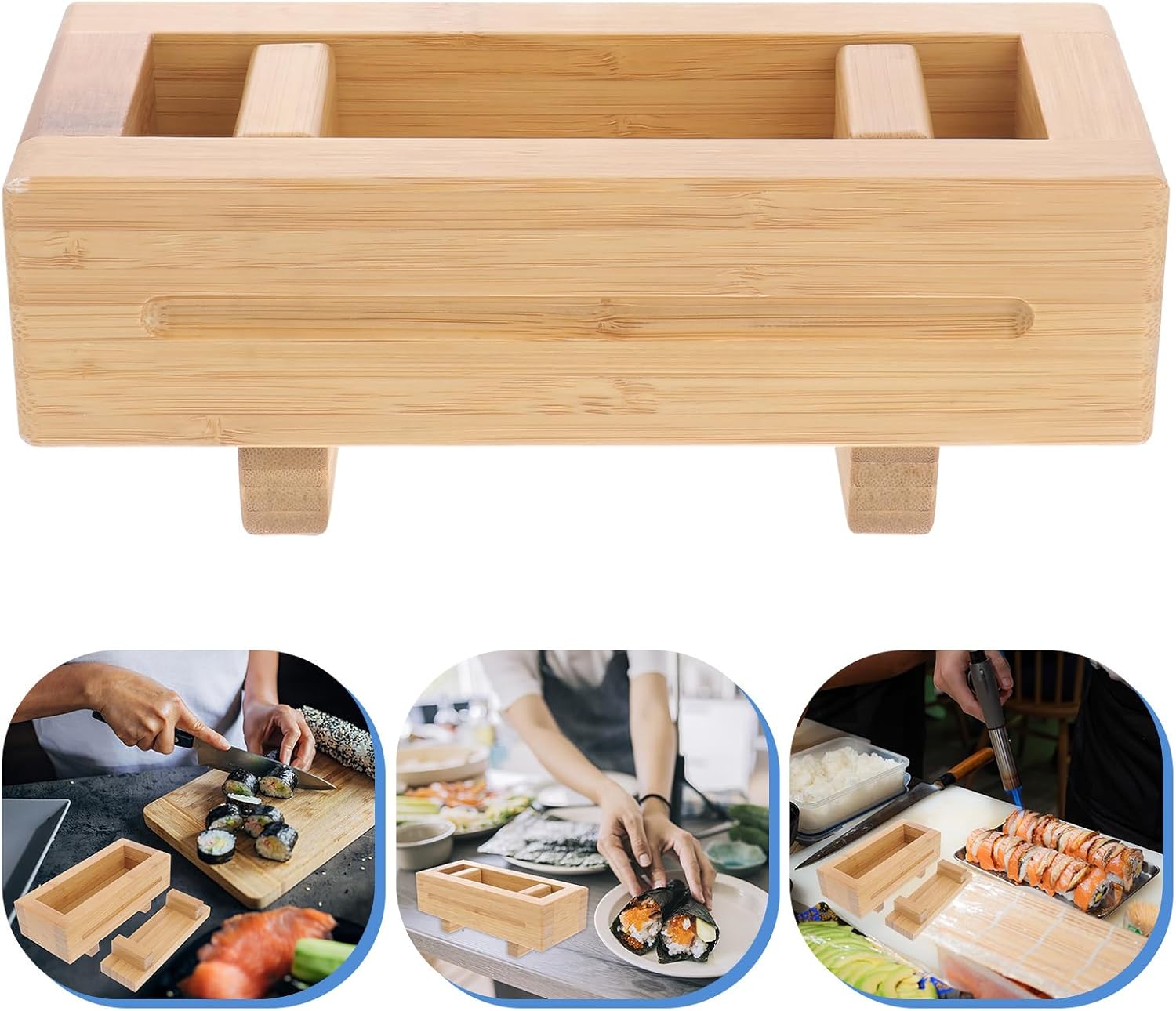 Yardwe Rectangular Sushi Press Mold Box 8.66X3.74X3.14In Bamboo Sushi Maker Rice Roller Mold Diy Making Tool for Home Kitchen and Restaurants