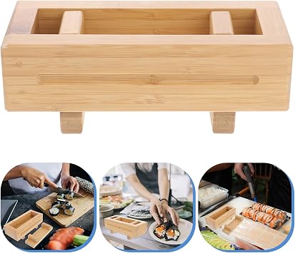 Yardwe Rectangular Sushi Press Mold Box 8.66X3.74X3.14In Bamboo Sushi Maker Rice Roller Mold Diy Making Tool for Home Kitchen and Restaurants