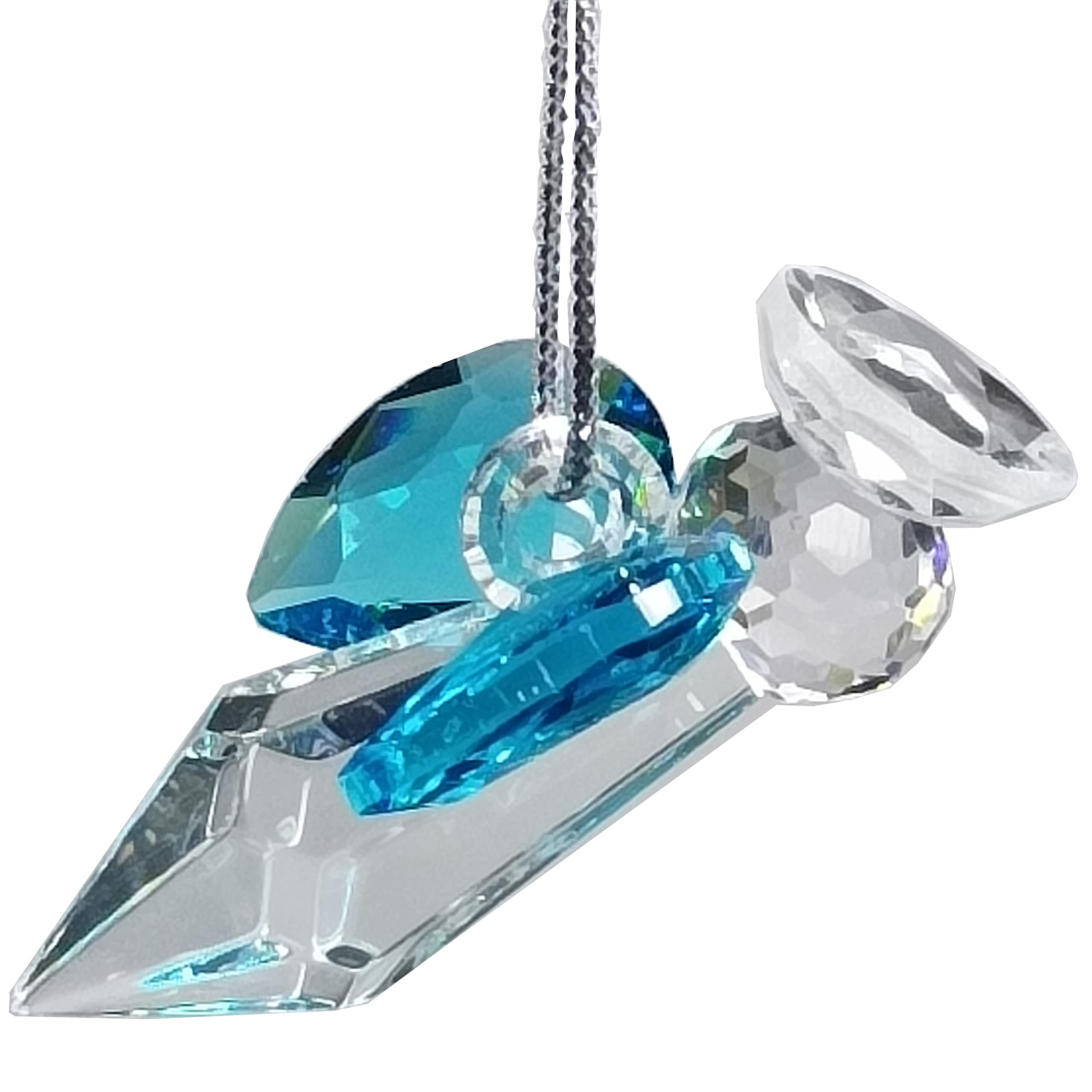 Rainbow crystal Aquamarine Crystal Guardian Angel, Sunbeam Catcher, Hand Made 1.96 inch Long, Window, Flower, Car, Home Decor, Chakra Crystal Ornament, Rainbow Maker, Protection Angel (Aquamarine)-image-33