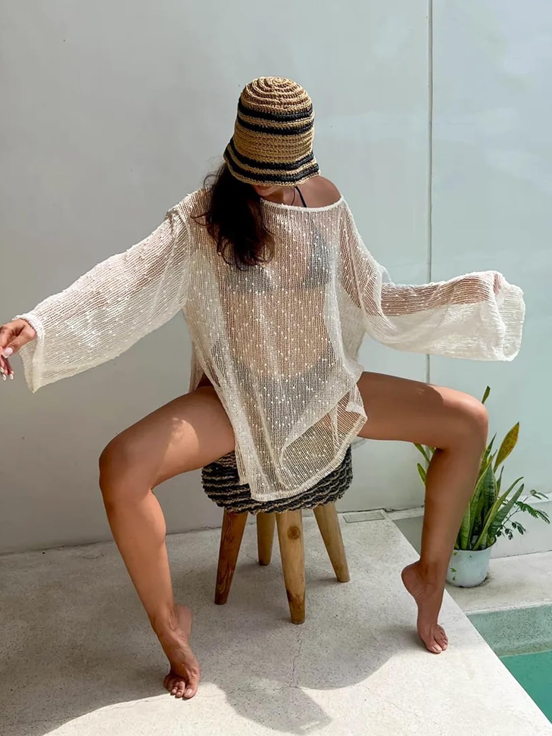 Beautiful Nomad Women's Crochet Cover Ups Sheer Kaftan Beach Dress Bathing Suit Vacation Outfits