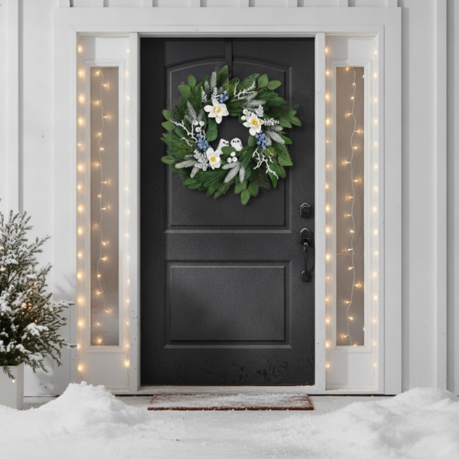 F Fityle Guirnalda para Puerta Guirnalda Corona Adorno Navideño Arreglo con Frutas Decorativas y Flores Suaves de Tela Seda, Guirnalda De Flores con Búhos