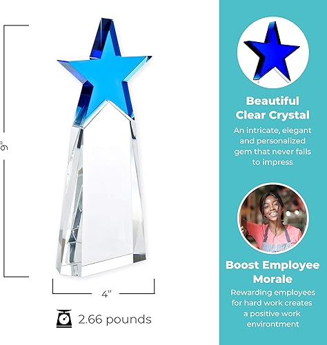 Miniatura 3 de Baudville Trofeo grabado  Cristal  Torre con estrella en la parte superior  Premio para empleados  Grabado personalizado de hasta cuatro líneas y