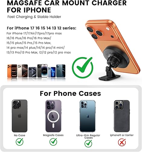 Miniatura 5 de Mag-Safe - Cargador de coche inalámbrico magnético de 15 W para iPhone 17, accesorios soporte magnético para teléfono para coche 3 en 1 Mag Safe Car