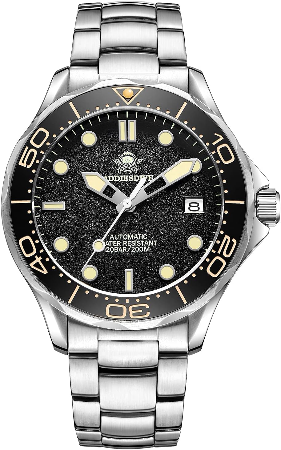 Men's Automatic Watch Scuba Dive 200 M Water Resistant 42 MM 3D Black Textured Dial NH35A Mechanical Movement, black, Mechanical