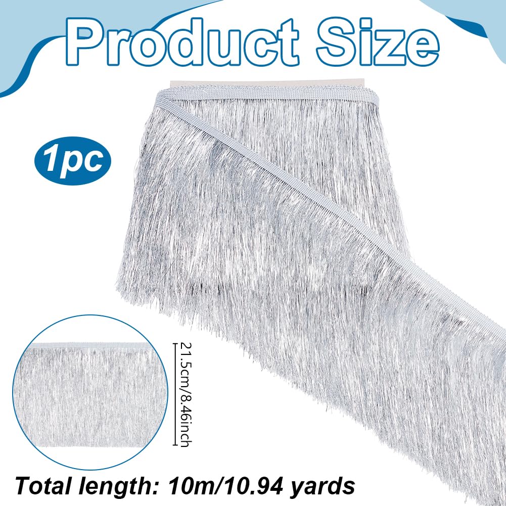 OLYCRAFT 10m Frangia Argentata con Nappa 215mm Larghezza Passamaneria con nappine Passamaneria con frange a catena Passamanerie con frange a nastro per costumi da ballo latino-americano Paralume