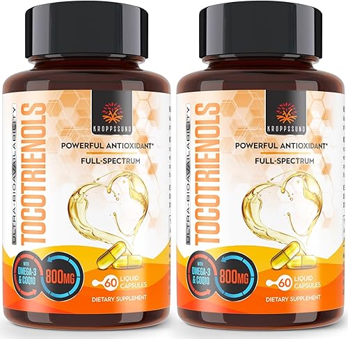 Tocotrienoles 800mg Suplemento Rico en Vitamina E Tocotrienoles Producción de energía cardiovascular, antioxidante, celular - 120 cápsulas líquidas