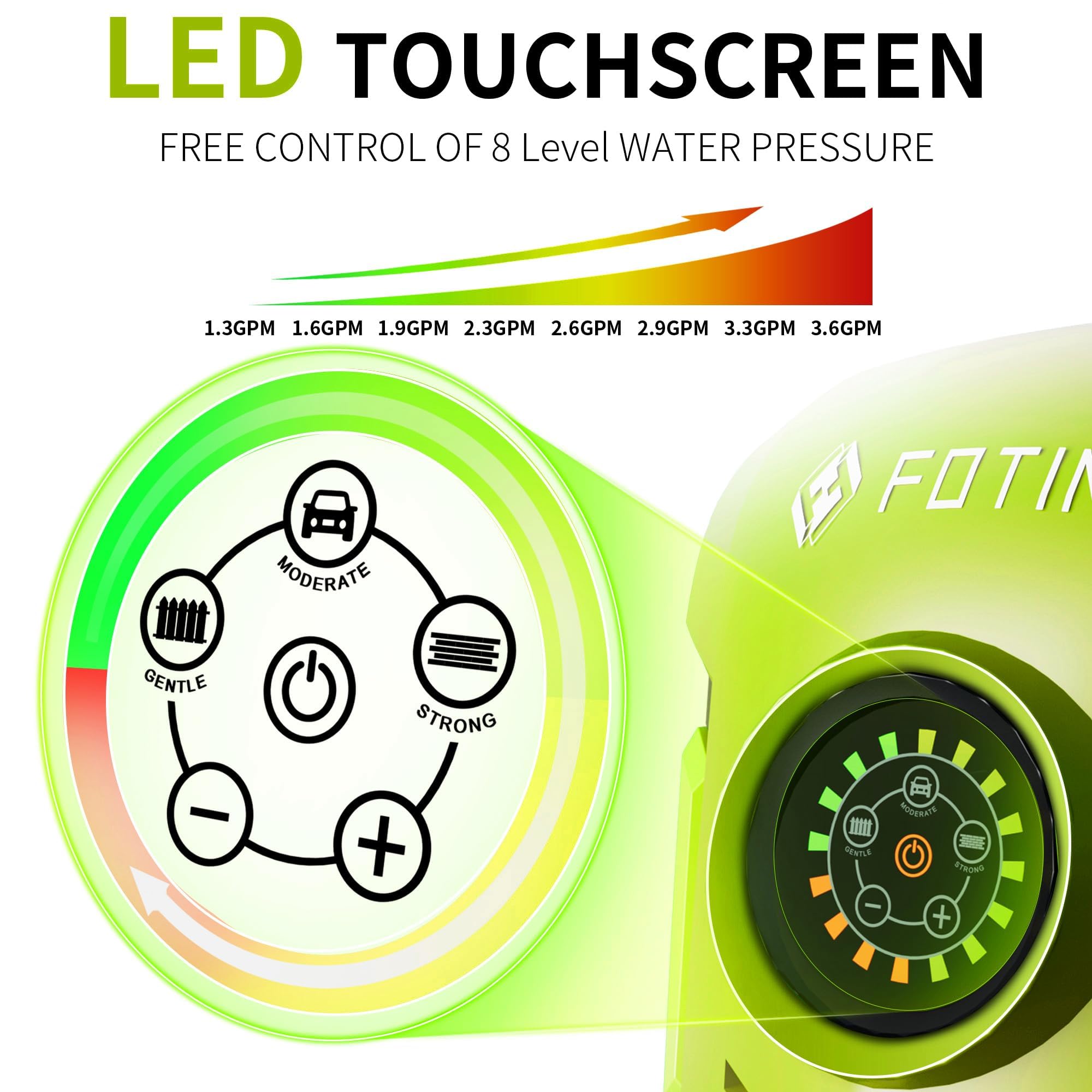 Pressure Washer 5000PSI with Adj-8-Level Touch Screen, 34" Tall Power Washer, 4 Quick Connect Nozzles, Inlet Hose&Filter&500mlFoam Cannon for Cars/Fences/Driveways, Green - 3