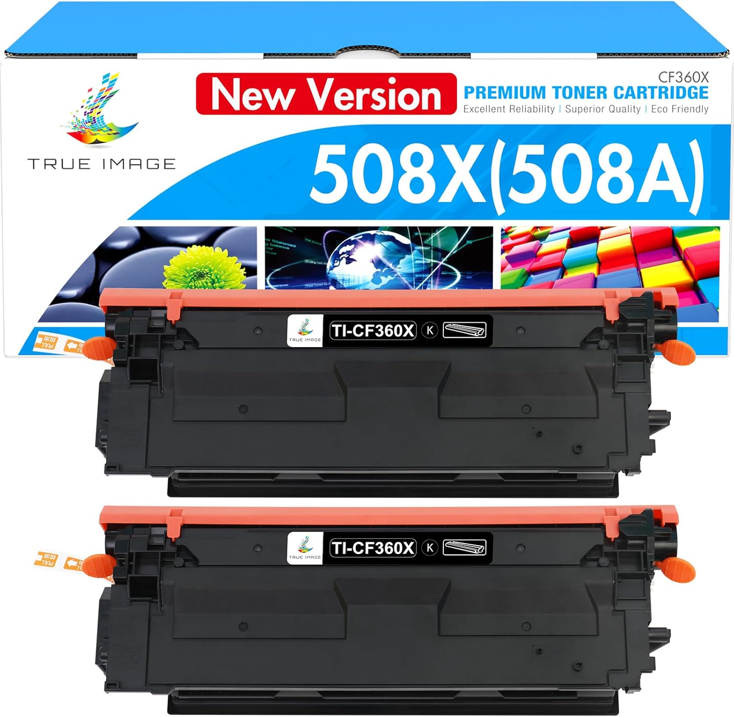 TRUE IMAGE Compatible Toner Cartridge Replacement for HP 508X 508A 508 M553 CF360X CF360A Black New Version for Enterprise M553N M553X M553dn M577 Printer Ink (Black, 2-Pack)